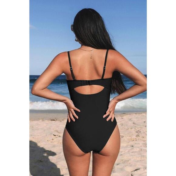 NWT CUpshe Timeless Black Ruched One-Piece - Size Medium - Picture 2 of 2